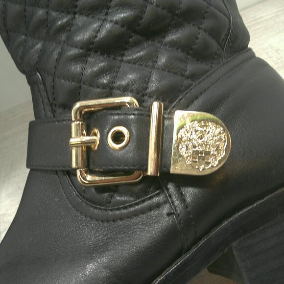 Vince Camuto Wenters Quilted Black Leather Tall Riding Boots Full Zip Size 7.5 B - Picture 3 of 10